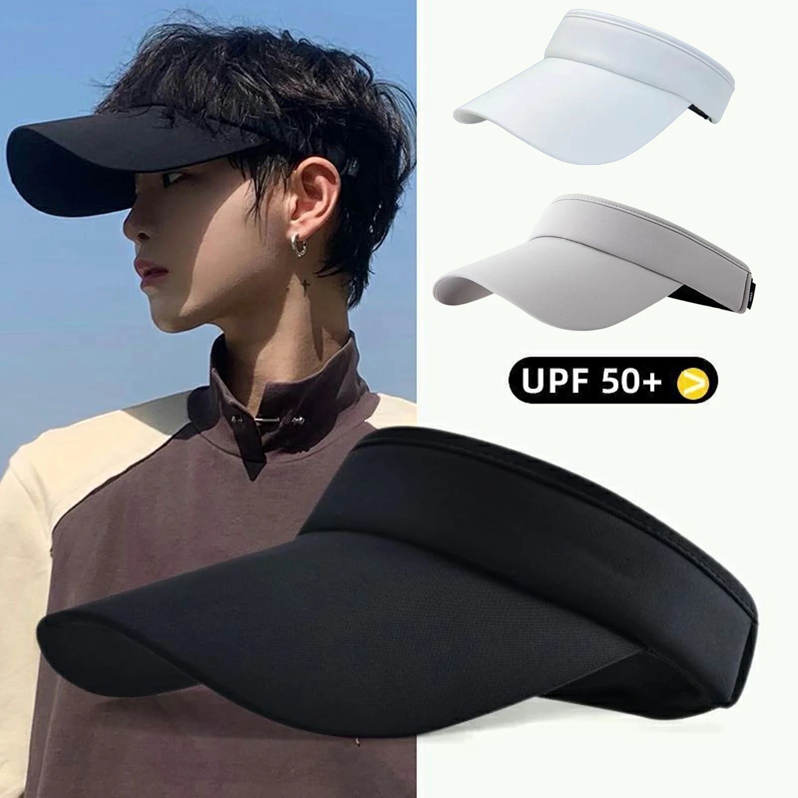 Mens Summer UV Protection Hat – Adjustable Solid Sunshade Cap for Beach, Camping, Fishing & Travel Outdoor Use