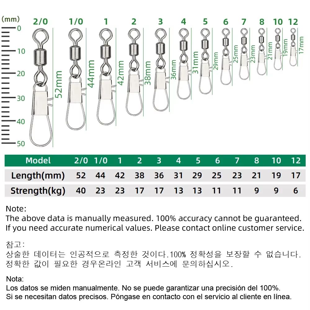 Stainless Steel Fishing Rolling Swivels with Interlock Snap 50-Pack