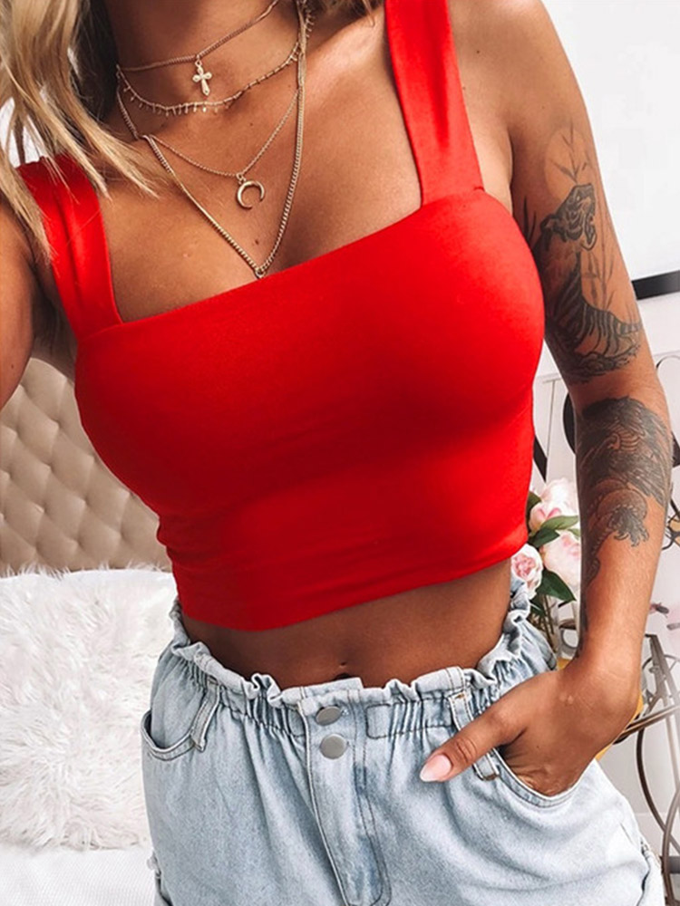 Square Neck Sleeveless Summer Crop Top, White Women Black Casual T-Shirt, Off Shoulder Cami Sexy Backless Tank Top
