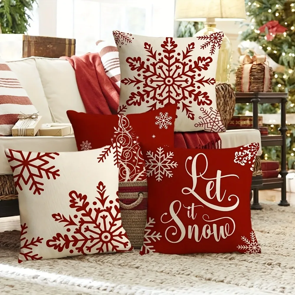 Red Snowflake Christmas Tree Pillow, Christmas Cushion Cover for Living Room Sofa, Holiday Home Decoration Pillowcase