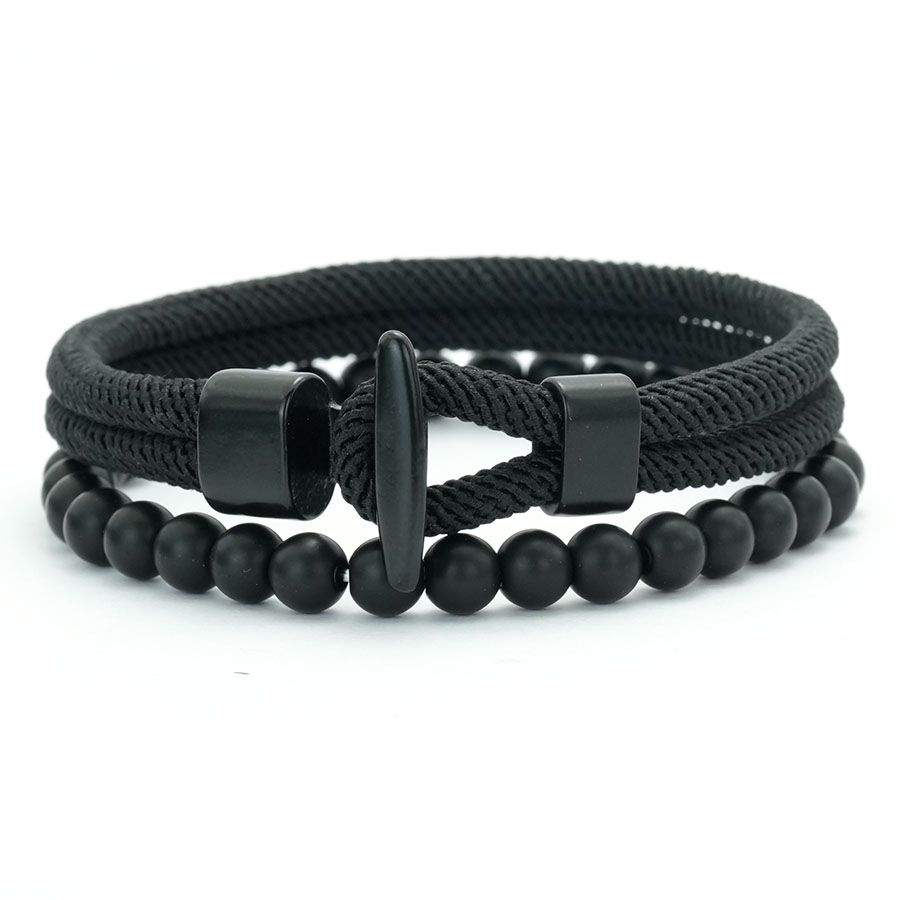 Men Nautical Rope Bracelet with Natural Malachite Beads Handmade Hook Clasp