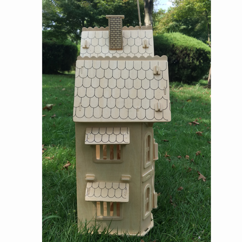 DIY Doll House Villa Model Assembled Miniature Dollhouse, Wood 3D Puzzle House, Pretend Play Educational Toys