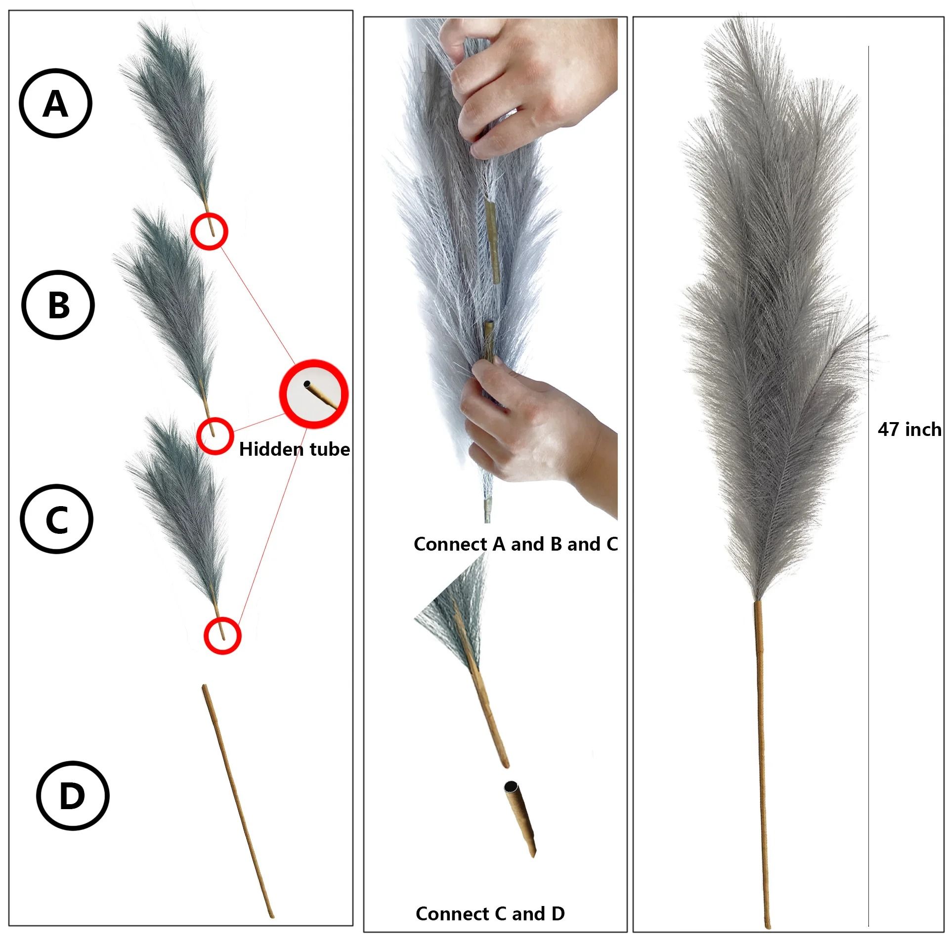 Tall Fluffy Artificial Pampas Grass 4-Piece Set – Elegant Boho Home Decor for Floor Vases