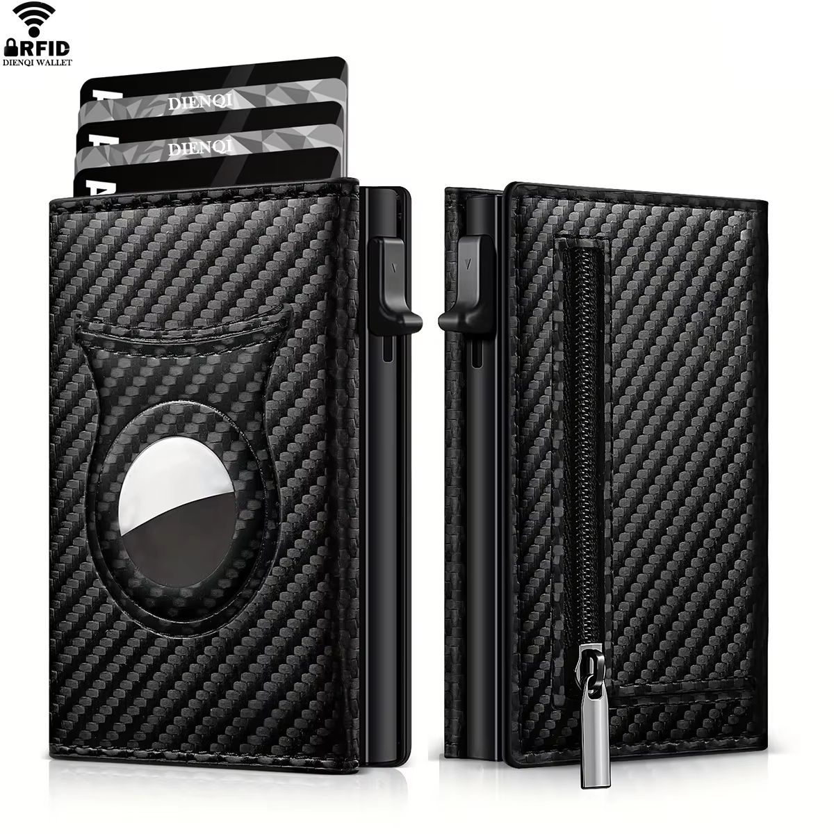 SecureTrack Carbon Fiber Wallet – Anti Theft Credit Card Holder & Minimalist AirTag Wallet with Coin Pocket