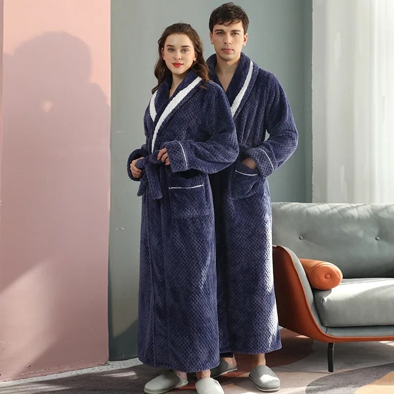 Winter Lovers Thick Flannel Couple Long Bathrobe Set