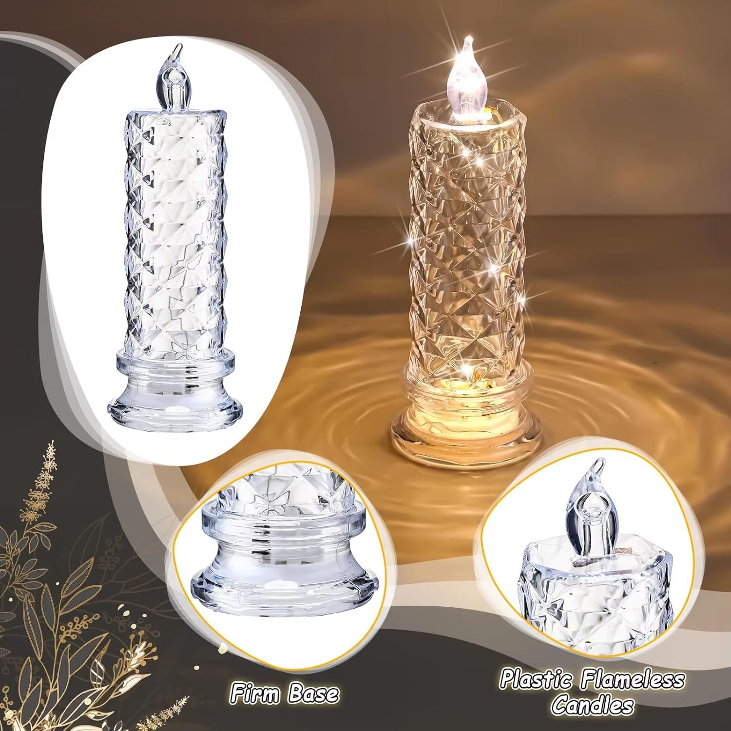 Transparent Crystal Flameless LED Candles for Wedding Table and Room Decor