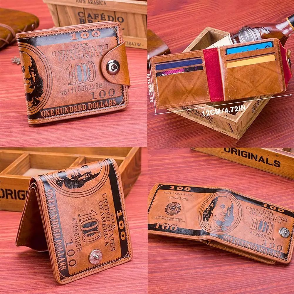 Retro Dollar Pattern Mens PU Leather Wallet