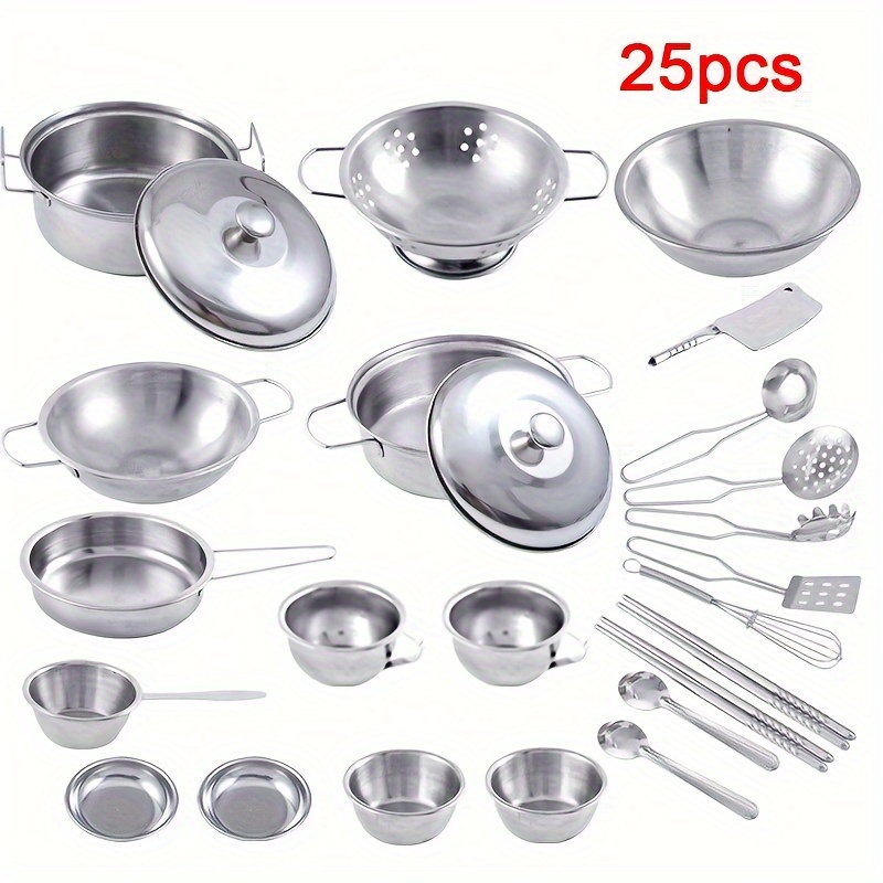 Durable Stainless Steel Kitchen Set for Kids – Pretend Play Cooking Toy Educational Role Playset for Girls & Boys