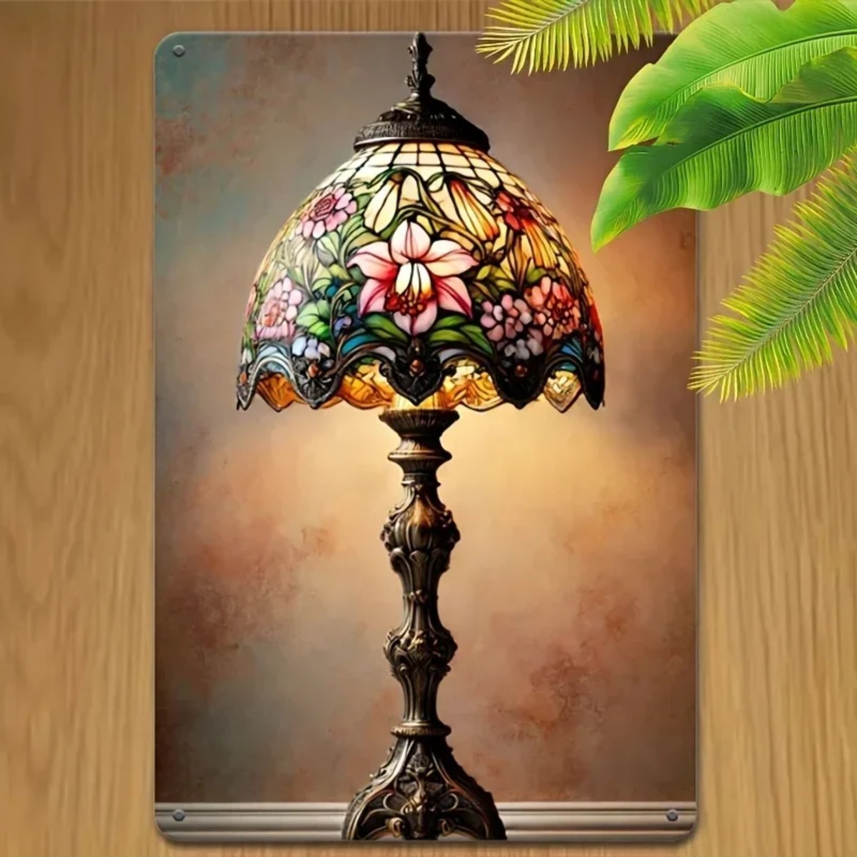 Vintage Floral Glass Table Lamp with Warm Beige Glow for Cozy Bedroom Decor