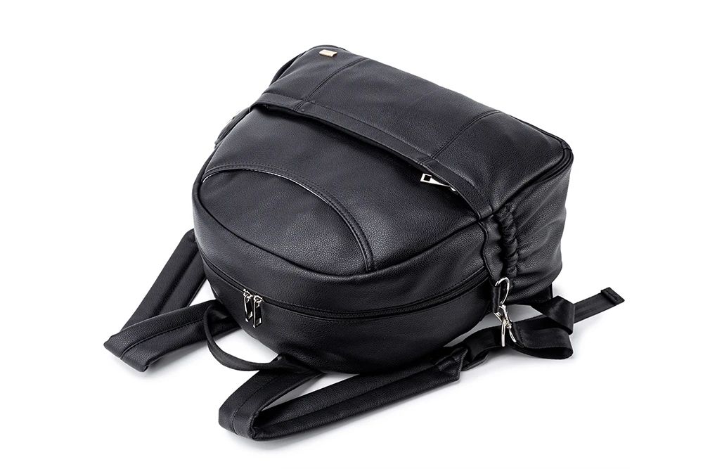 Modern Black PU Diaper Backpack Large Capacity Waterproof Baby Bag