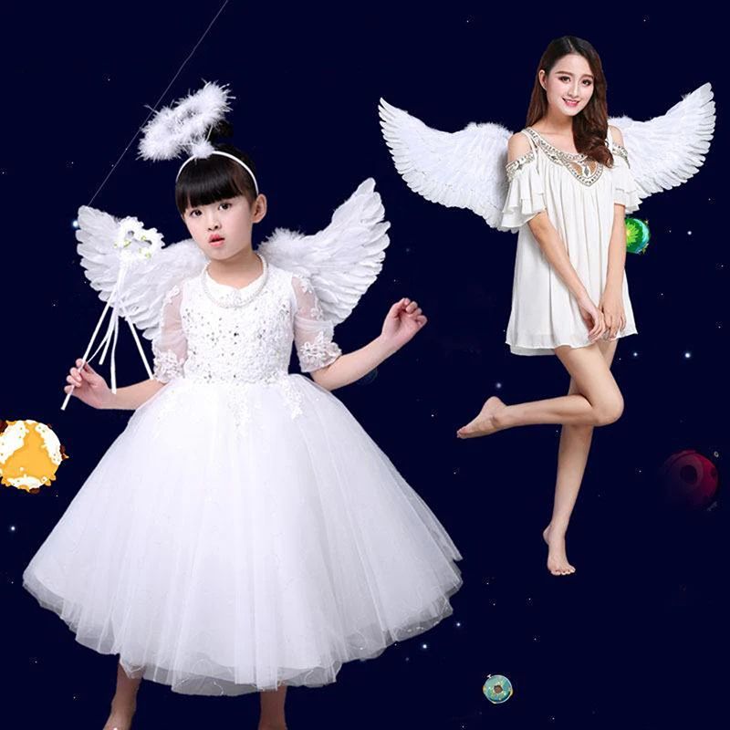 White Angel Feather Wings with Elastic Straps for Kids Party and Cosplay