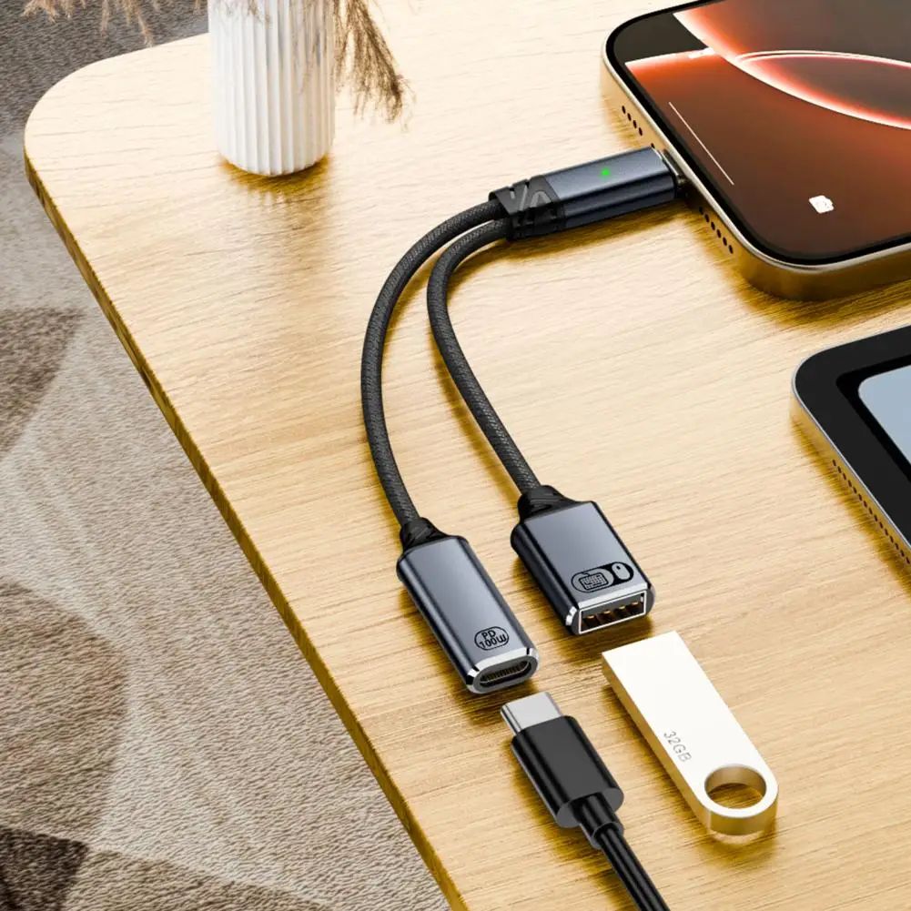 USB-C OTG Adapter Cable USB 3.0 with 100W PD Fast Charging, High-Speed Data Transfer Converter for Laptops