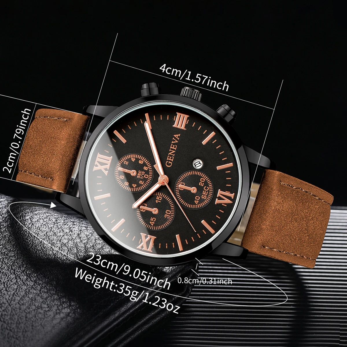 Men's Casual Leather Quartz Calendar Watch Set