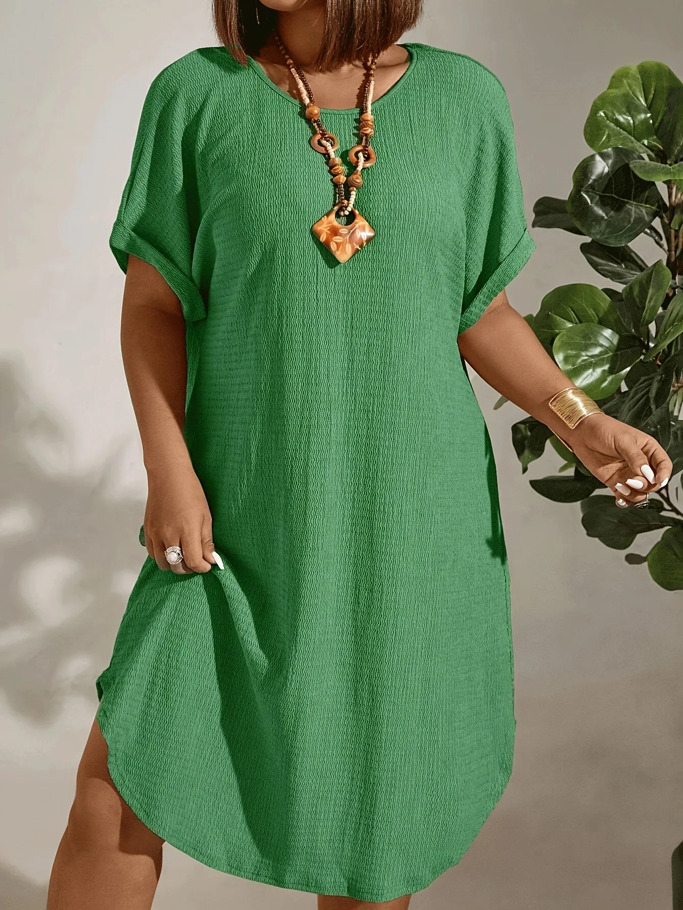 Solid Color Large-Size Dress for Women, Summer New Short-Sleeved Casual Everyday Wear