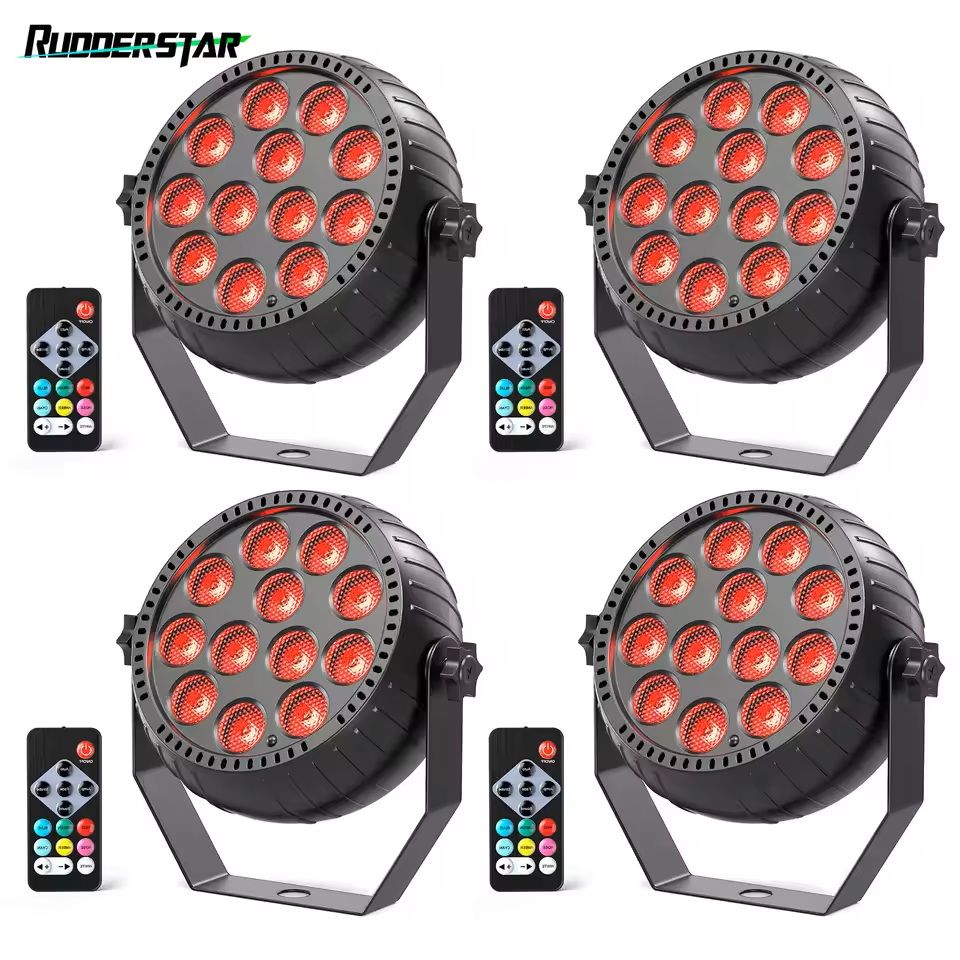 4 Piece RGB Wireless Rechargeable Stage Lights with 12 LED Mini Par Uplights for Party and Event Lighting