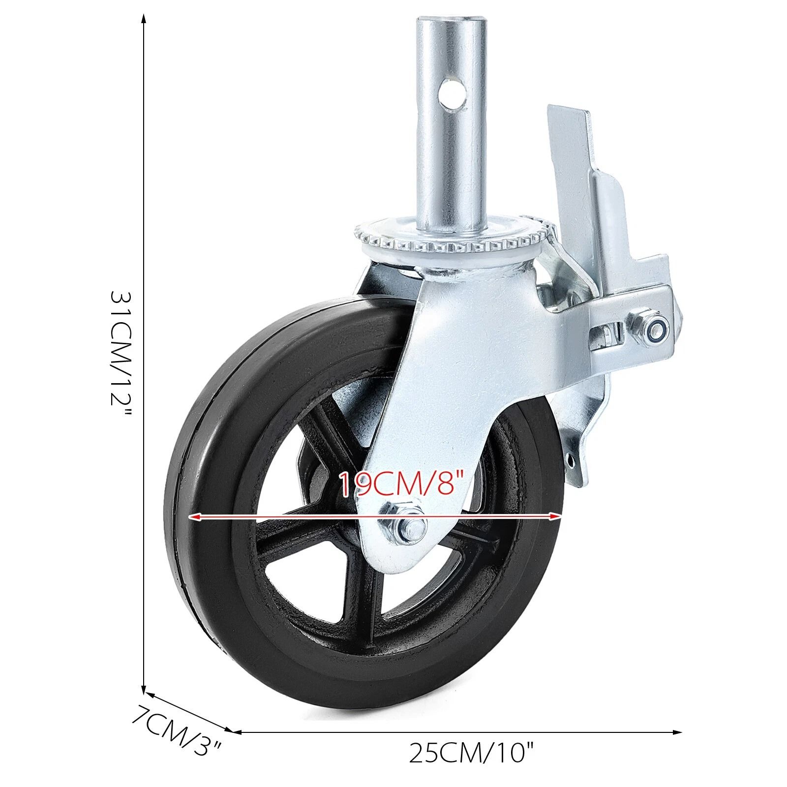 Scaffolding Caster Wheels with Locking Brakes, Capacity, Stem