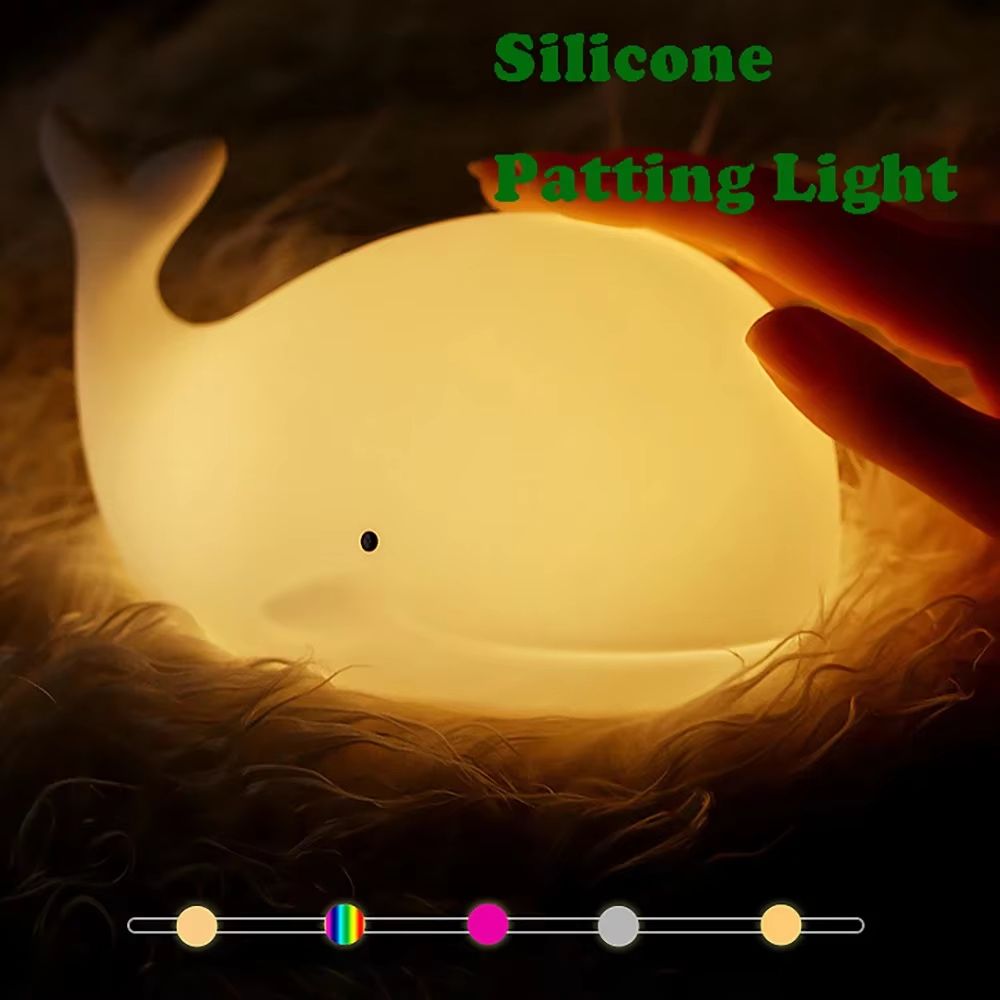 USB Rechargeable Silicone Whale Night Light Touch Control Kids Bedside Lamp