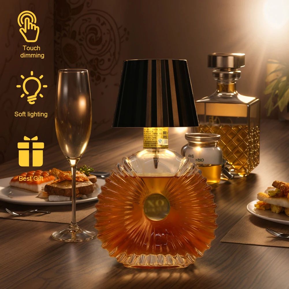 Premium Wireless Bottle Lamp – Rechargeable 3-Color Portable LED Table Lamp with Touch Dimming