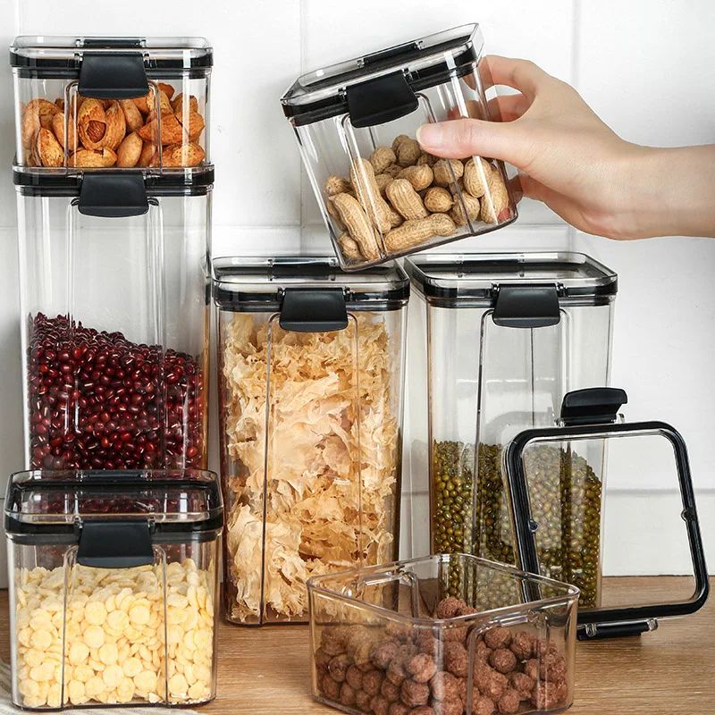 Stackable Airtight Kitchen Storage Containers – Clear BPA-Free Pantry Jars for Grains, Tea & Dry Food