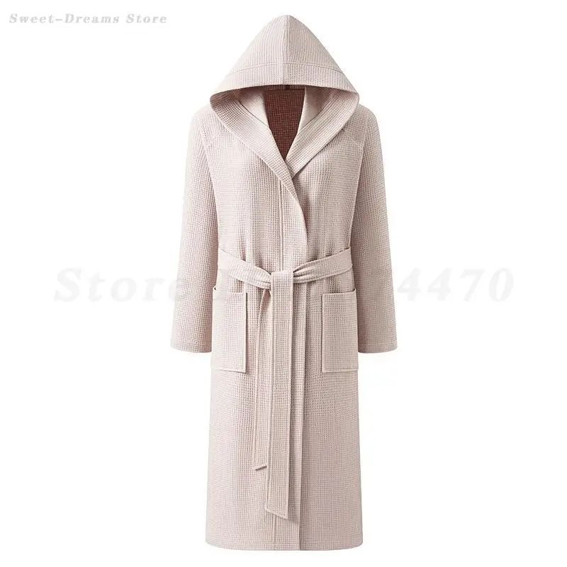 Couple Hooded Waffle Cotton Bathrobe Kimono Lounge Sleepwear Robe Set