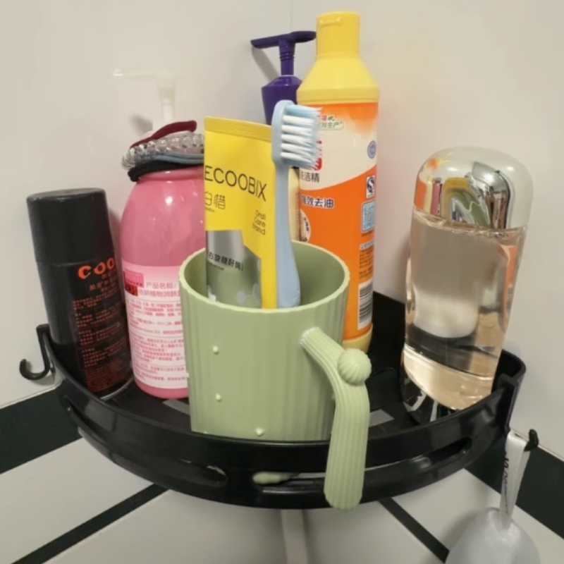 No Drill Shower Shelf Storage with Strong Adhesive, Upgraded Waterproof Bathroom Organizer Wall Mount Holder