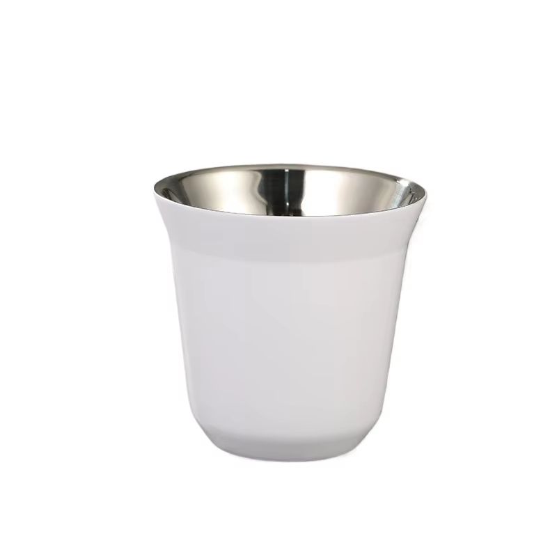 Stainless Steel Double-Layer Flat Bottom Coffee Water Cup 80ml (2.71 fl oz)