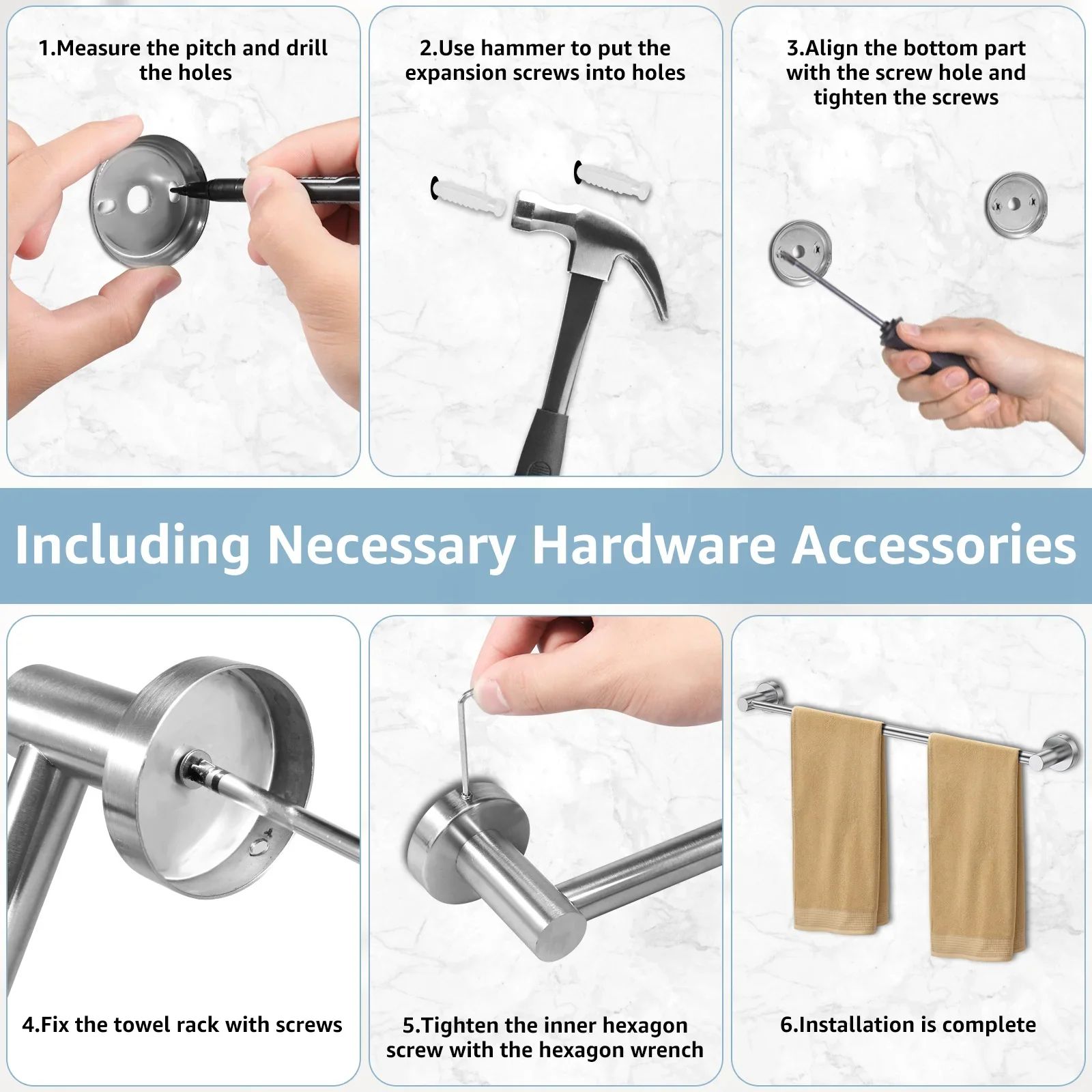 Adjustable Stainless Steel Retractable Towel Bar Wall Mounted Space-Saving Towel Holder