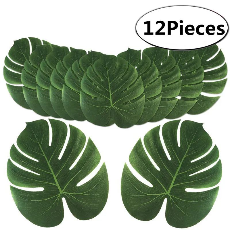 12-Piece Artificial Tropical Palm Leaves for Luau Party Decorations and Home Decor