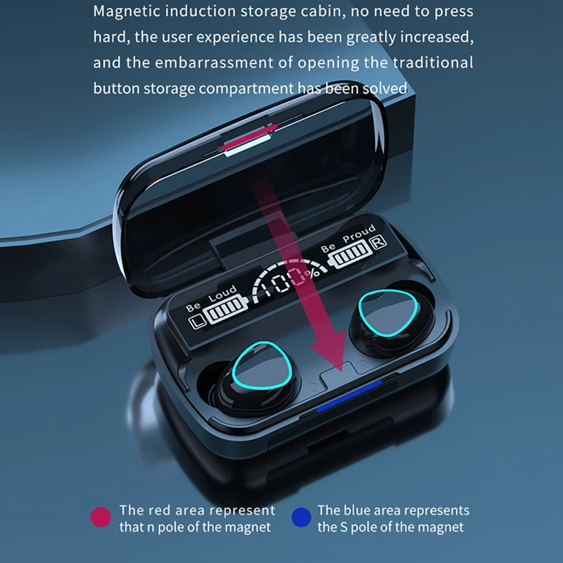 LED Display Headphones TWS M10, Sport Earphones with Charge Box, Phone Noise Cancelling Mic Earbuds