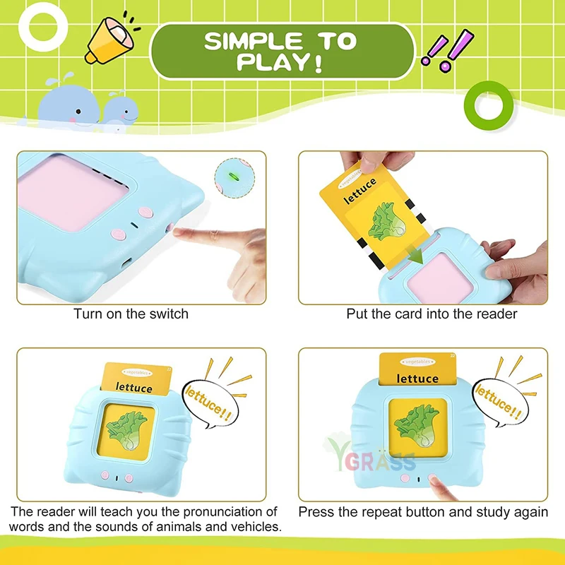 Interactive Talking Flash Cards for Kids Language Learning Toy with Audio Reader for Toddlers and Preschoolers