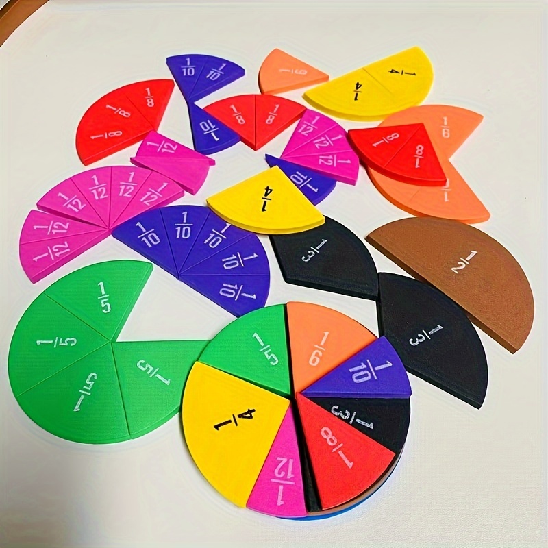 Montessori Math Toy for Children, Connecting Fraction Circles Unit Fraction Games, Rainbow Circle Fraction Manipulatives