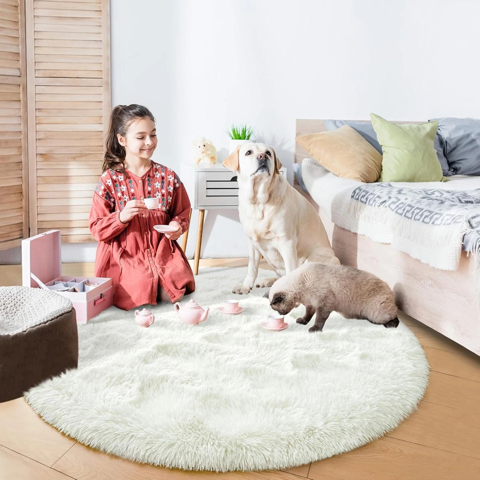Fluffy Black Round Rug | Ultra-Soft Shaggy Area Carpet