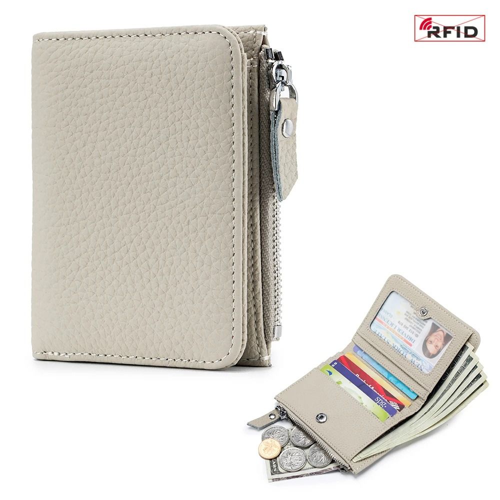 Genuine Leather Zip Wallet with RFID Protection