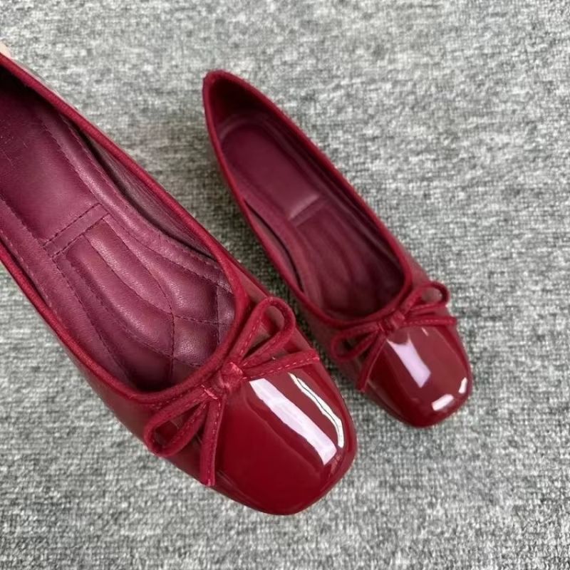 Women's French Style square toe loafers with Bowknot, Soft Sole Shallow Slip Ons for Office and Driving