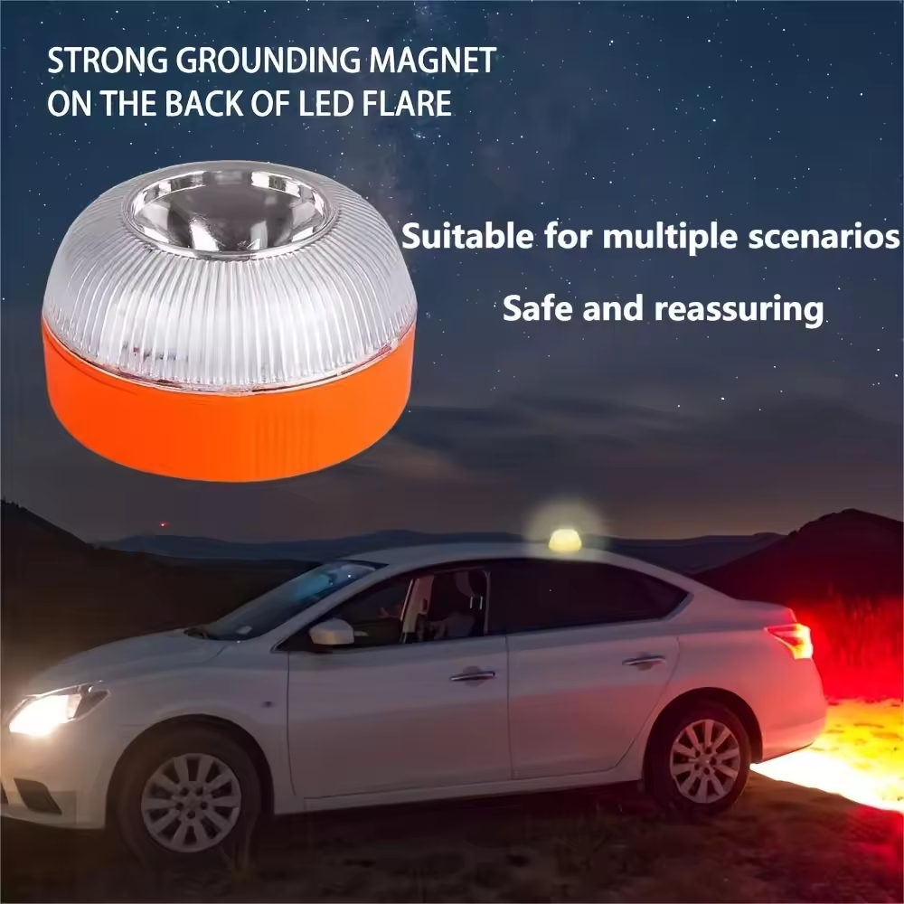 Magnetic LED Car Beacon, Emergency Safety Strobe Light & Roadside Flashlight Lamp