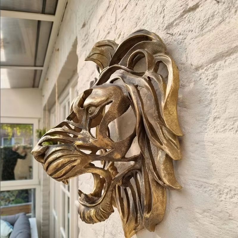 Luxury Gold Lion Head Wall Decor Resin Sculpture for Statement Interior Design (11.02in)