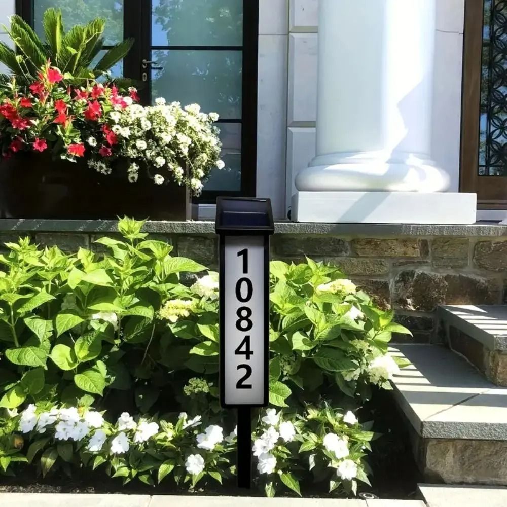 Solar Outdoor Address Sign with Stake and LED Illumination