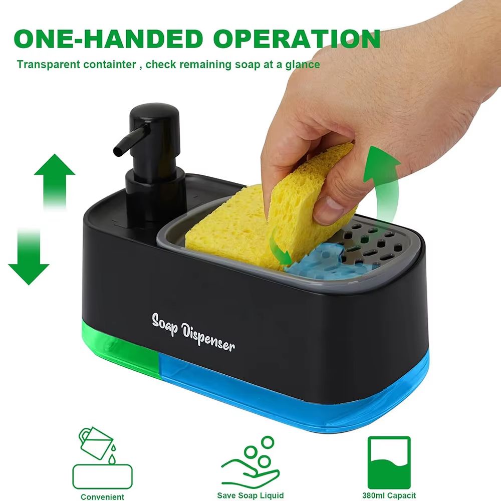 Acrylic Kitchen Soap Dispenser Set with Sponge Holder Dual Pump Sink Organizer