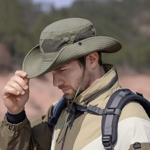 Mens Breathable Sunscreen Hat Wide Brim Outdoor Mountaineering Fishing Sunshade
