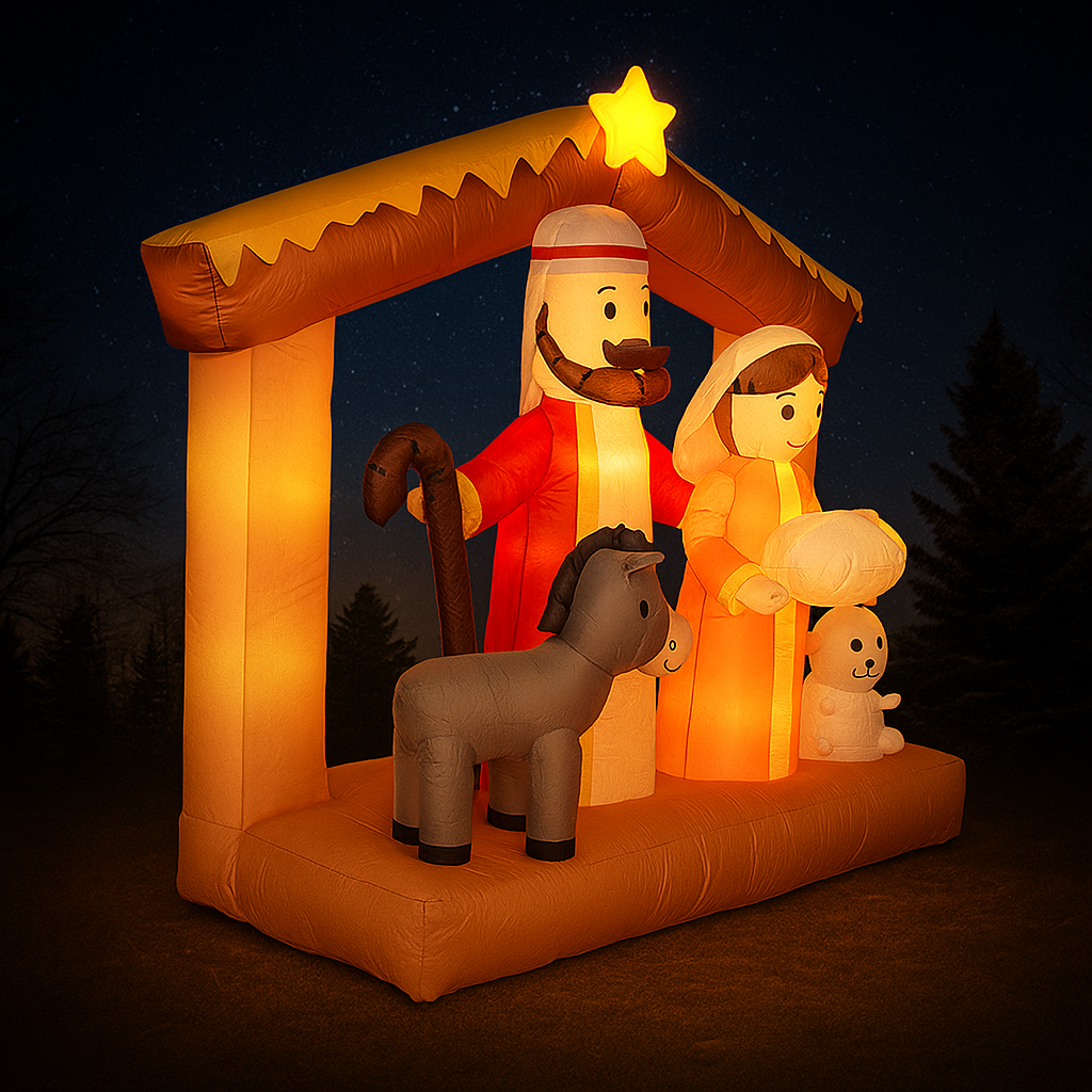 Giant Inflatable Nativity Scene Decor, LED Home Ornament, Model Christmas Holy Family Gift Xmas Yard Decorations
