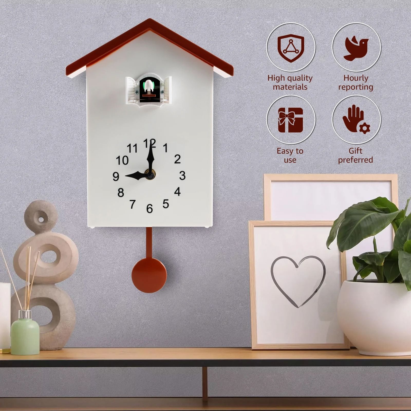 Creative Cuckoo Wall Clock with Bird Sound and Silent Movement