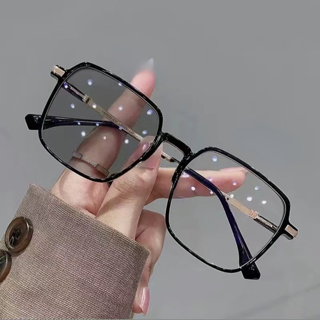 Photochromic Anti Blue Light Glasses with Metal Square Frame