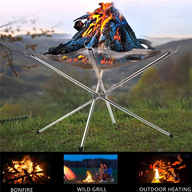 Portable Folding Fire Pit for Camping Stainless Steel Mesh Fire Stand