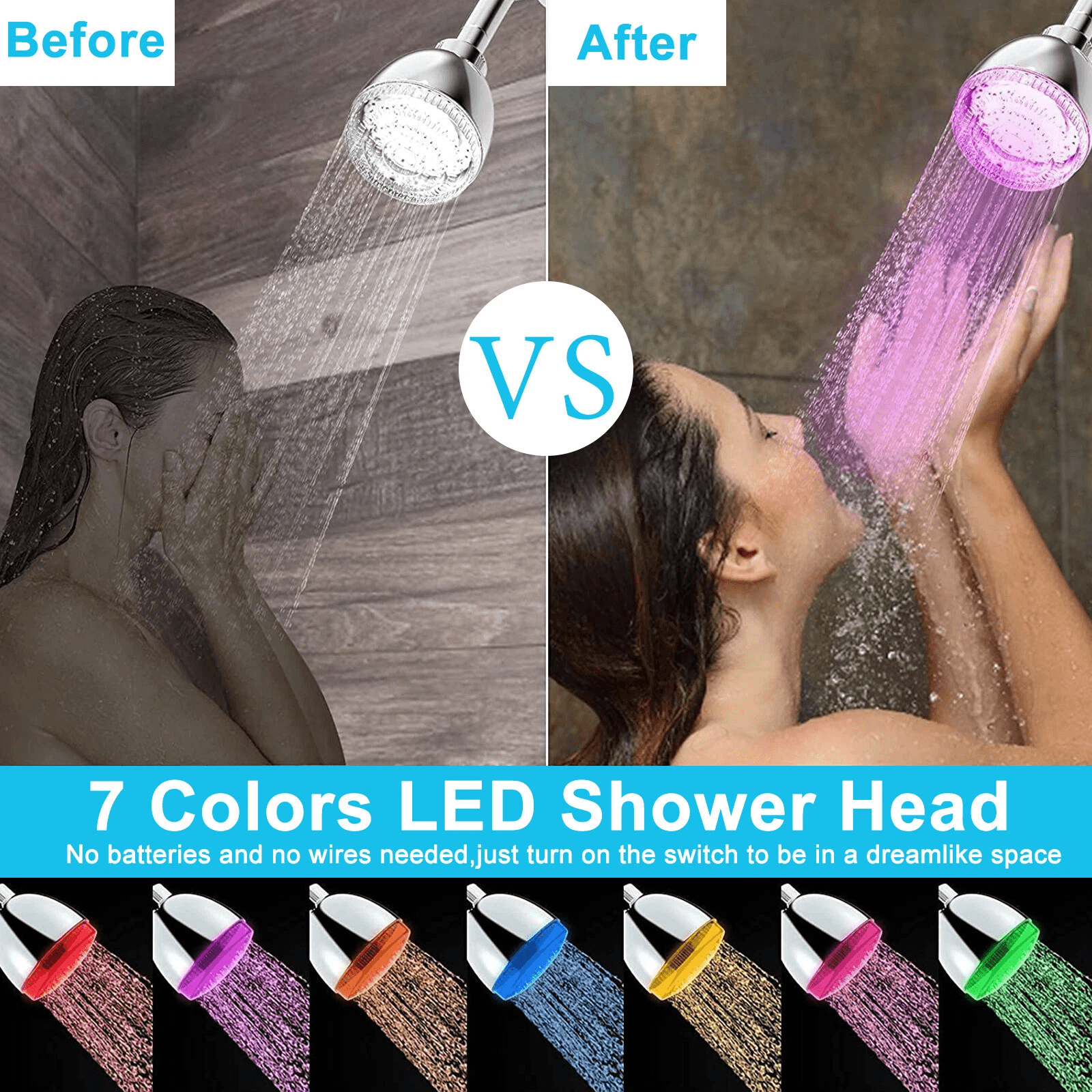 Color-Changing LED Shower Head with 7 RGB Lights and Water Filtration for Bathroom Spa Experience