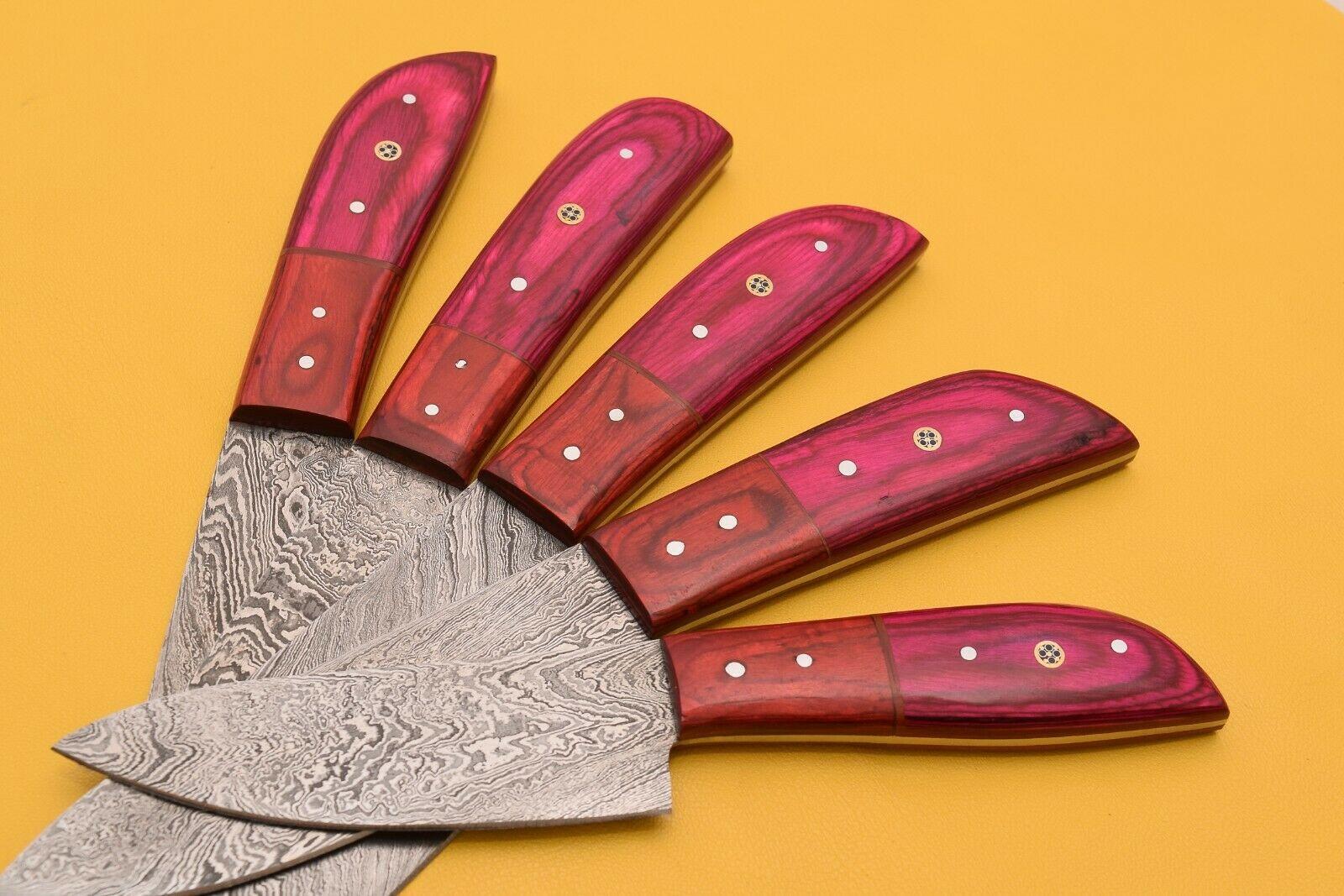Damascus Chef Knives Handmade | 5 Pc Dollar Wood Handle Set