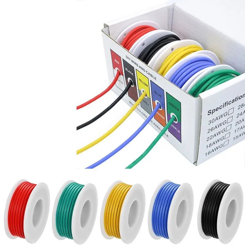 Premium 18 AWG Stranded Copper Wire Set – Flexible Tinned Copper Hookup Wire (5-Color Kit) 16.4 ft per roll