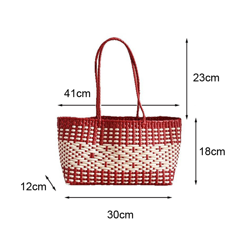 Waterproof Woven Plastic Tote Bag Durable Picnic Beach Shopping Basket