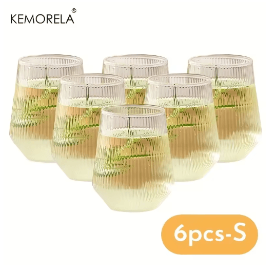 KEMORELA Heat Resistant Striped Glass Cups 4 to 6 Piece Clear Coffee and Water Drinking Set
