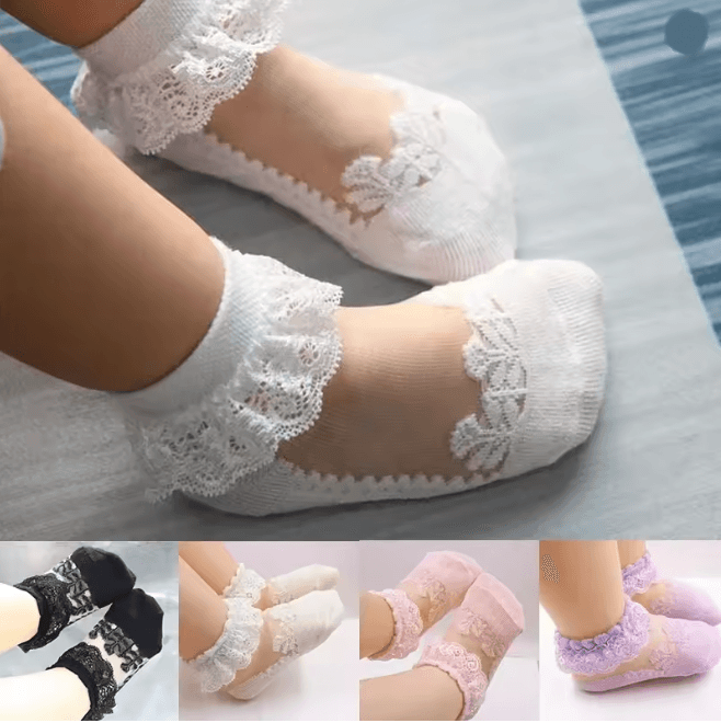 LaceBloom Summer Baby Girl Socks Breathable Mesh Anti Slip Cotton