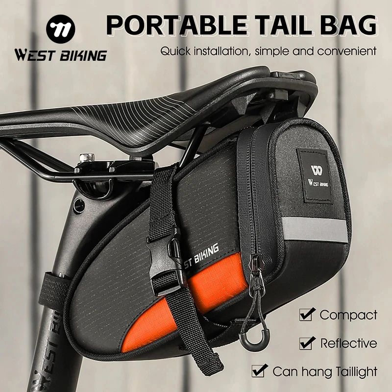 WEST BIKING Reflective Waterproof Bike Saddle Bag 1.2L Ultralight Tail Bag